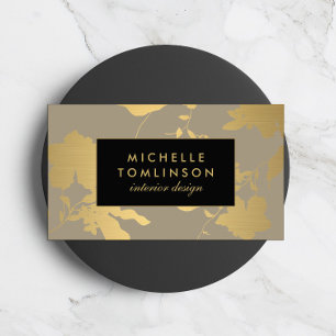 Elegant Gold Floral Pattern Tan Designer Business Card