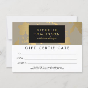 Elegant Gold Floral Pattern Tan Gift Certificate