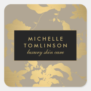 Elegant Gold Floral Pattern Tan Square Sticker