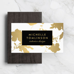 Elegant Gold Floral Pattern White Designer Business Card