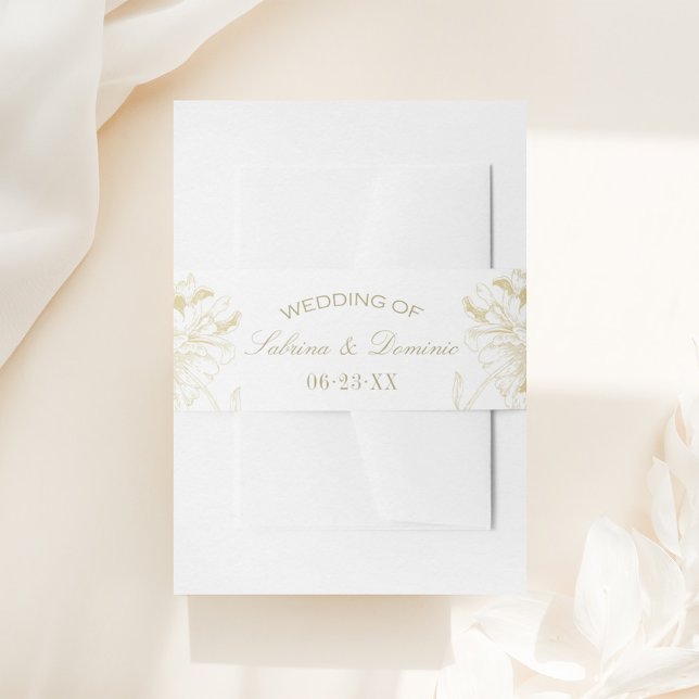 Elegant Gold Floral Peony Wedding Monogram Invitation Belly Band (Creator Uploaded)