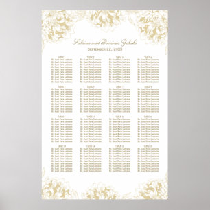 Elegant Gold Floral Peony Wedding Seating Poster