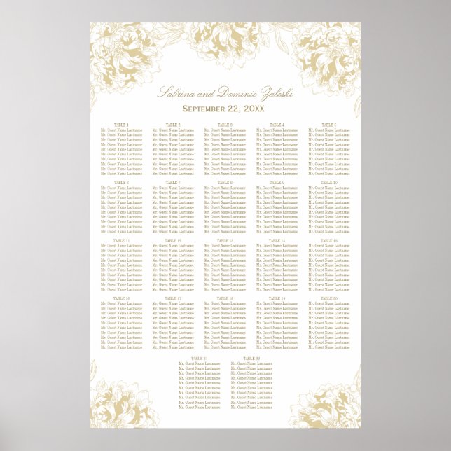 Elegant Gold Floral Peony Wedding Seating Poster (Front)