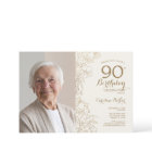 Elegant Gold Floral Photo 90th Birthday
