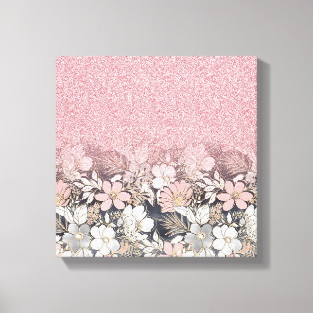 Elegant Gold floral pink Gradient Glitter Image Canvas Print (Front)