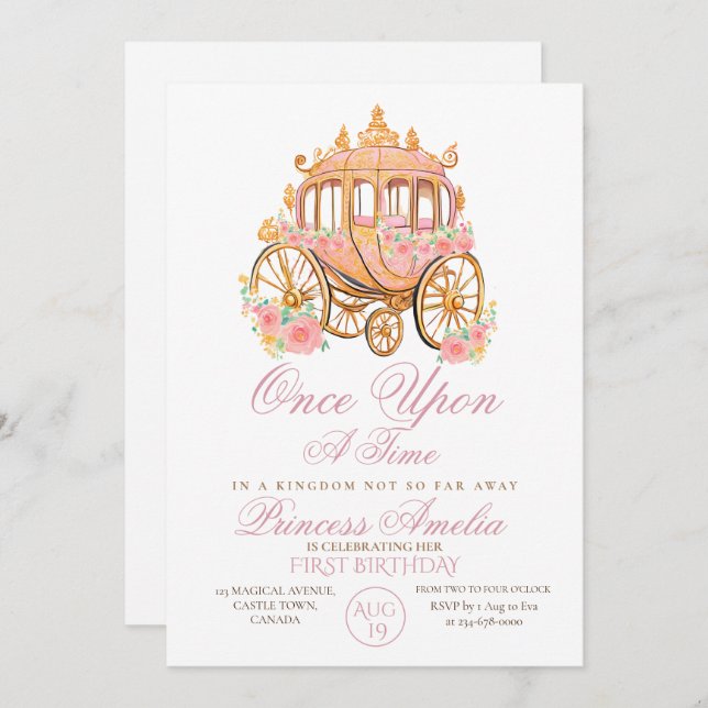 Elegant Gold Floral  Princess 1st Birthday  Invitation (Front/Back)
