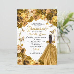 Elegant Gold Floral Quinceanera Invitation