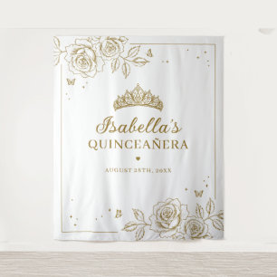 Elegant Gold Floral Quinceañera Tapestry