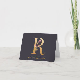 Elegant Gold Floral R Monogram Chic Personalised Note Card