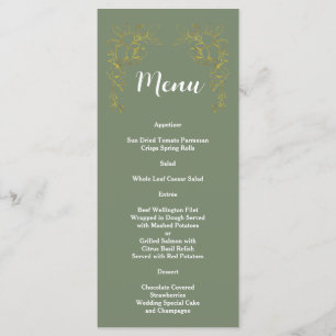 Elegant Gold Floral Sage Green Wedding Menu