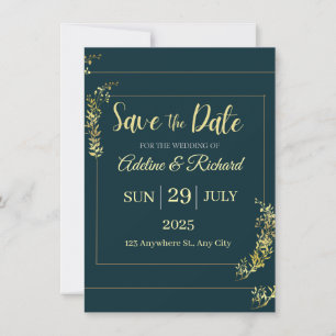 Elegant Gold Floral Save The Date Card 