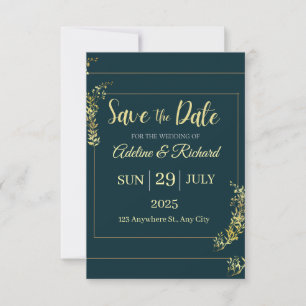 Elegant Gold Floral Save The Date Card 