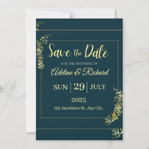 Elegant Gold Floral Save The Date Card 