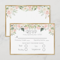 Elegant Gold Floral Script Wedding RSVP