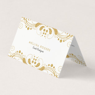 Elegant Gold Floral Swirls Lace Business Card