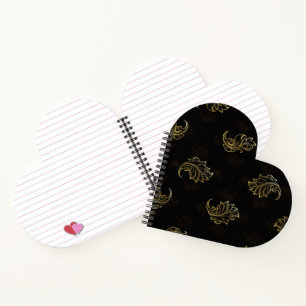 Elegant gold floral swirls on a black background notebook
