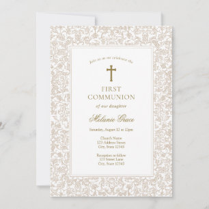 Elegant Gold Floral Traditional First Communion  Invitation