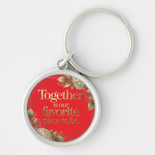 Elegant Gold Floral Typography Key Ring (Front)