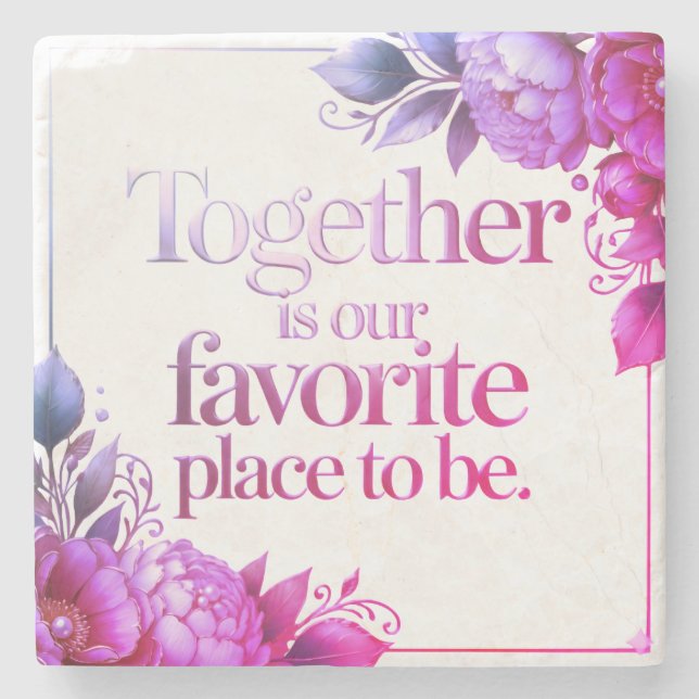 Elegant Gold Floral Typography – Stone Coaster (Front)