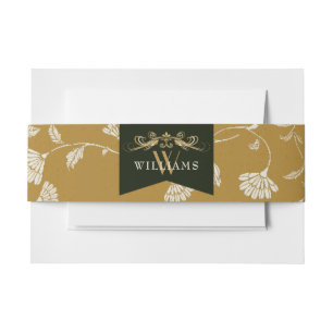 Elegant Gold Floral Vintage Chic Library Wedding Invitation Belly Band