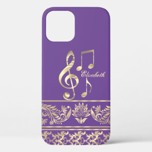 Elegant Gold Floral,Violin Key,Note Purple iPhone 12 Pro Case