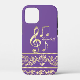 Elegant Gold Floral,Violin Key,Note Purple iPhone 12 Mini Case