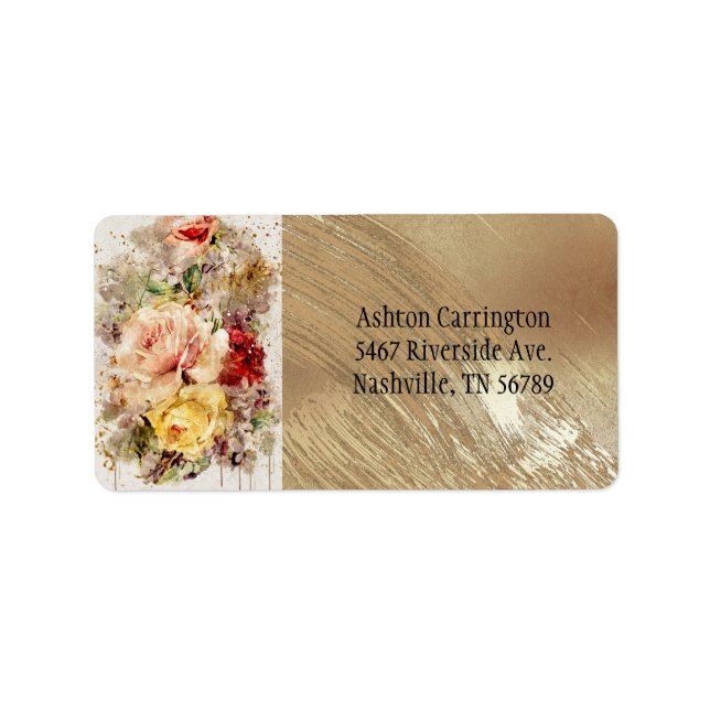 Elegant Gold Floral Watercolor Abstract Wedding Label (Front)