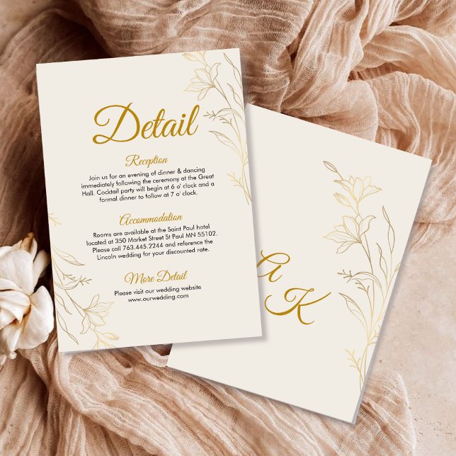 Elegant Gold Floral Wedding Details Enclosure Card (Creator Uploaded)