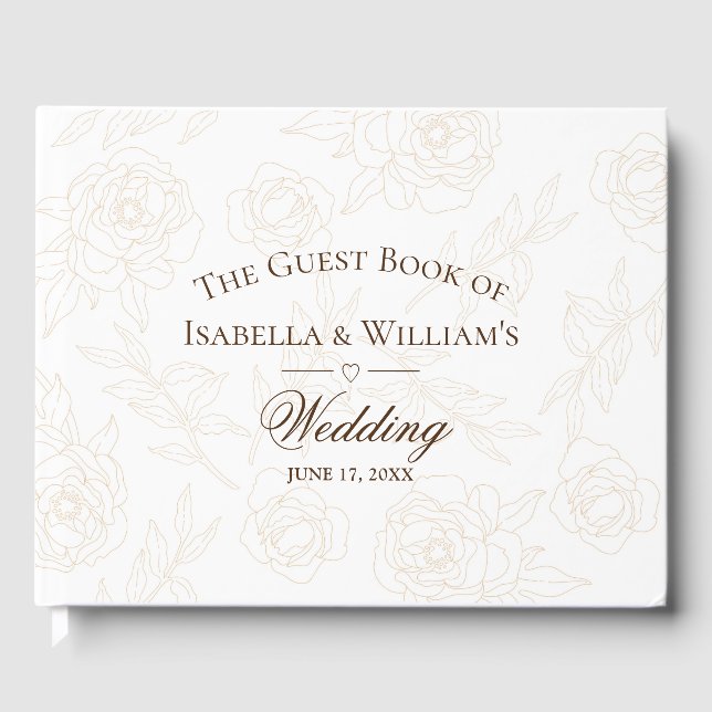 Elegant Gold Floral Wedding Guest Book (Front)