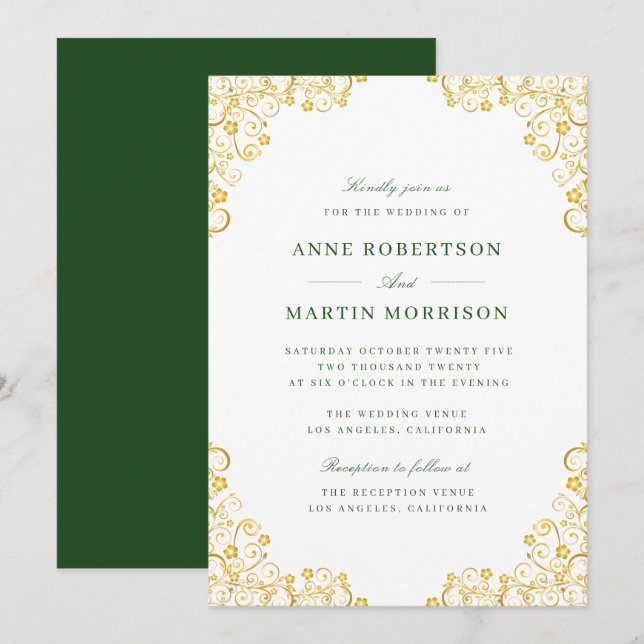 elegant gold floral wedding invitation (Front/Back)