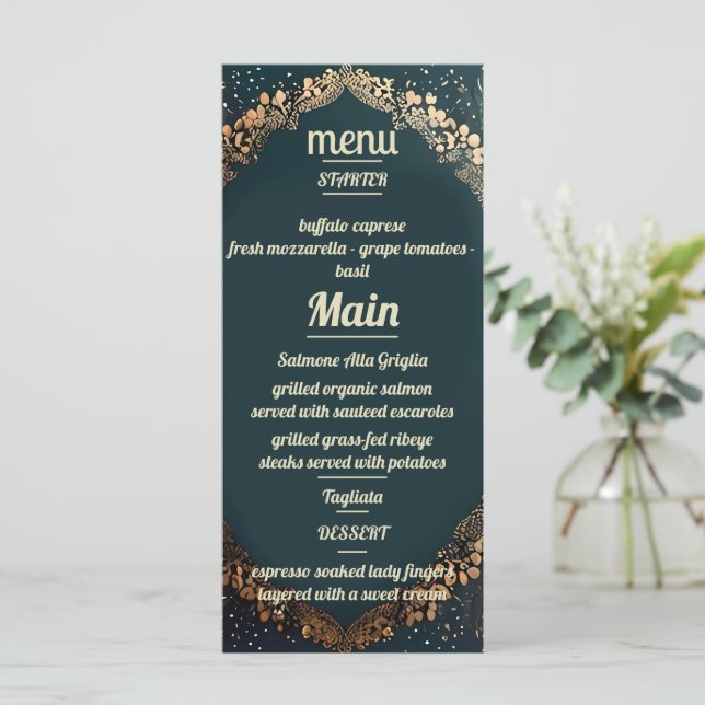 Elegant Gold Floral Wedding Invitation (Standing Front)
