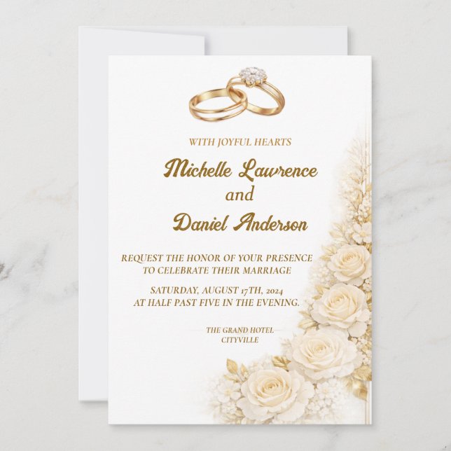 Elegant Gold Floral Wedding Invitation (Front)