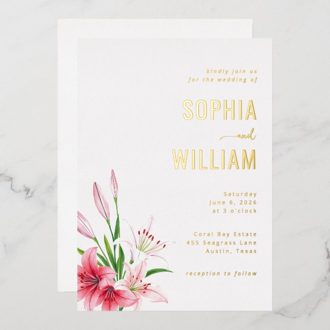 Elegant Gold Floral Wedding Invitation (Front/Back)