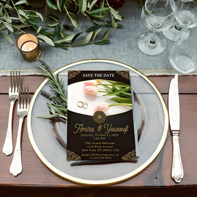 Elegant Gold Floral Wedding Invitation Template  (Creator Uploaded)