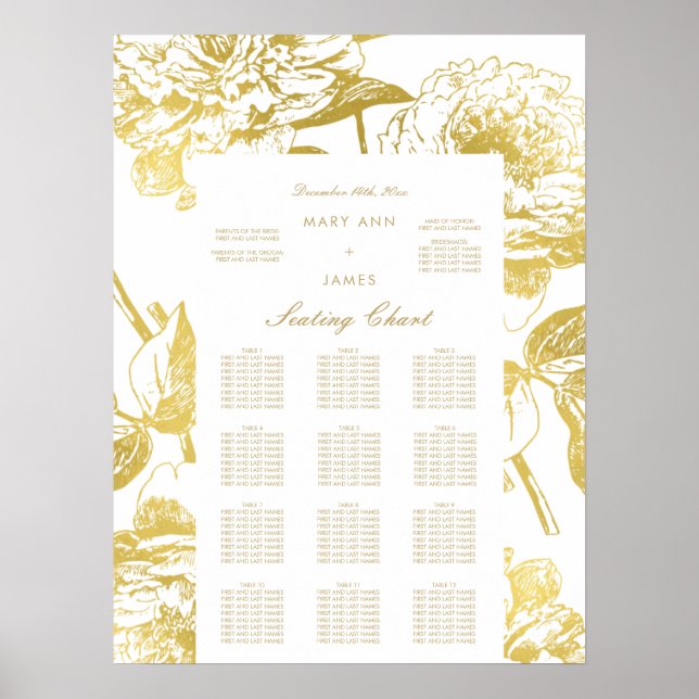 Elegant Gold Floral Wedding Seating Chart (Front)