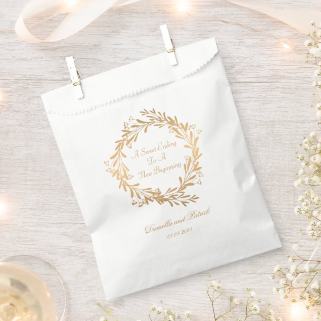 Elegant Gold Floral Wedding Thank You Favour Bags (Clipped)