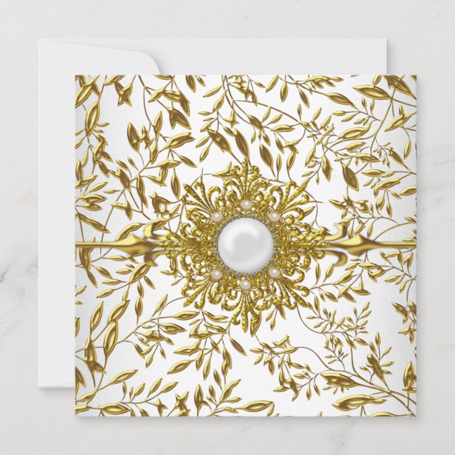 Elegant Gold Floral White Jewel 21st Birthday 2 Invitation (Front)