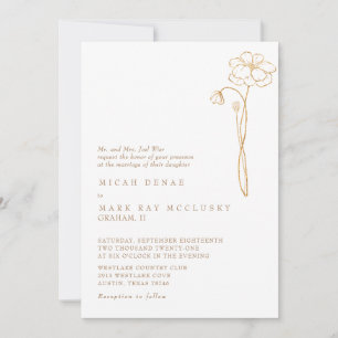 Elegant Gold Floral White Wedding Invitation