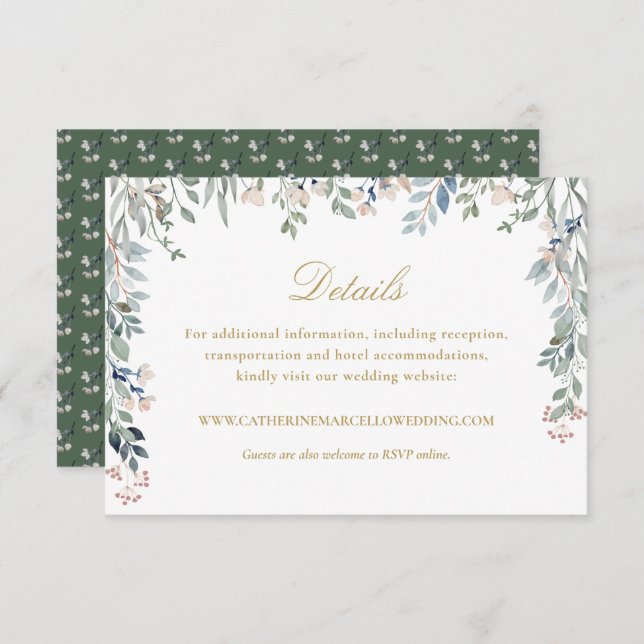 Elegant Gold Floral Wildflowers Wedding Details Enclosure Card (Front/Back)