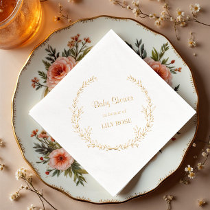 Elegant Gold Floral Wreat Baby Shower Party Supply Foil Napkins