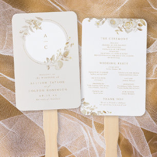 Elegant Gold Floral Wreath Wedding Program Hand Fan
