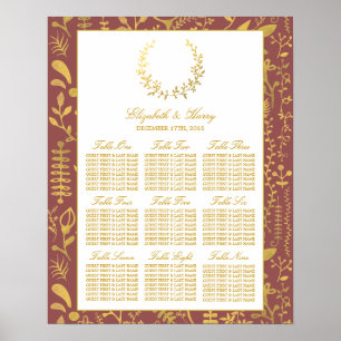 Elegant Gold Floral Wreath Wedding Seating Chart