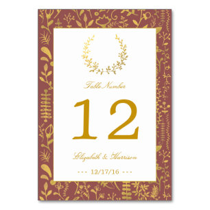 Elegant Gold Floral Wreath Wedding Table Number