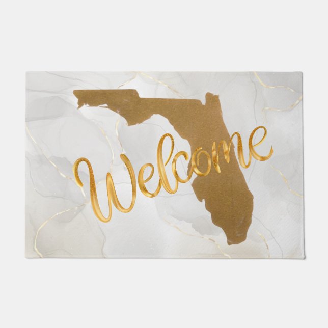 Elegant Gold Florida State Map Welcome Doormat (Front)