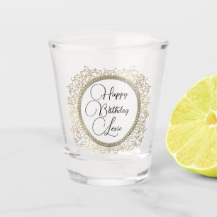 Elegant Gold Flourish Birthday Customised   Shot Glass
