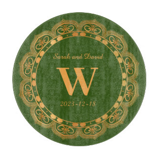 Elegant Gold Flourish Monogram Wedding Anniversary Cutting Board
