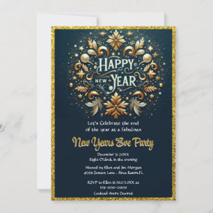 Elegant Gold Flourish New Years Eve Party Invitation