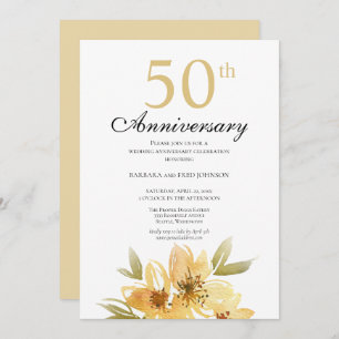Elegant Gold Flower 50th Anniversary Party Invitat Invitation