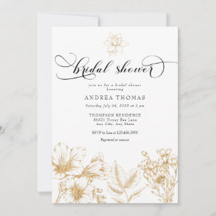Elegant Gold Flower Bridal Shower Invitations