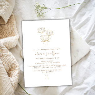 Elegant Gold Flower Christening Girl Baptism Invitation